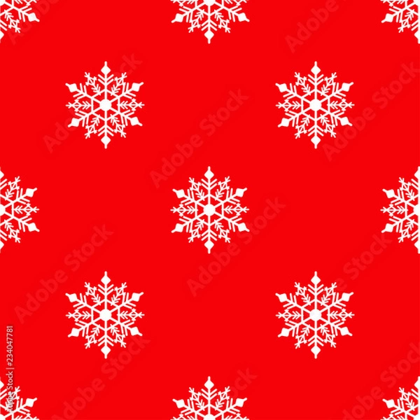Fototapeta Winter seamless background with snowflakes for greeting card or invitation. Merry Christmas and Happy New Year design element. Bright red vector backdrop.