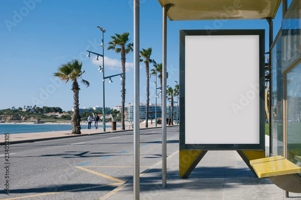 Fototapeta Bus stop with blank billboard
