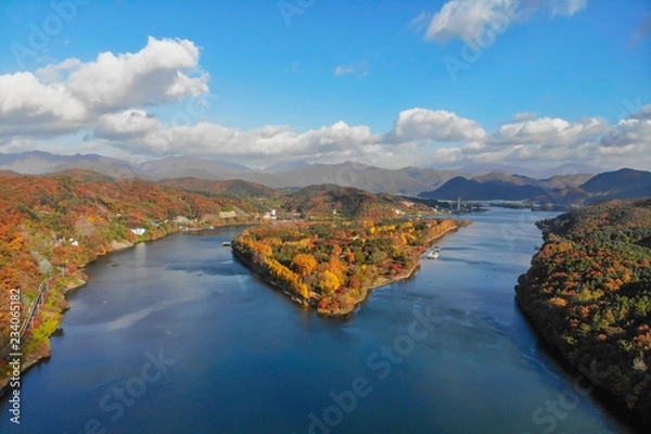 Obraz Aerial view. Sunrise Autumn at Nami island ,Seoul Korea