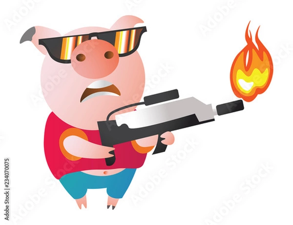 Fototapeta Emoji character  Pig with flamethrower. Vector illustration. Symbol of the new year 2019 Isolated on transparent background. Excellent for the design of postcards, posters, stickers etc.  