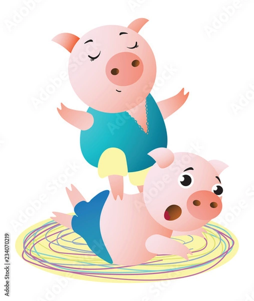 Fototapeta A Pig specialist makes massage to client.  Vector illustration. Symbol of the new year 2019 Isolated on transparent background. Excellent for the design of postcards, posters, stickers etc.  