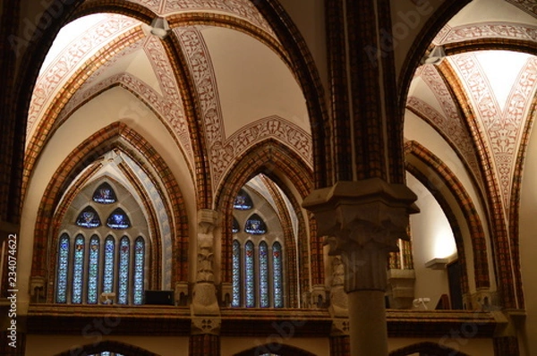 Fototapeta Interior Stained Glass Of The Episcopal Palace In Astorga. Architecture, History, Camino De Santiago, Travel, Interiors. November 1, 2018. Astorga, Leon, Castilla-Leon, Spain.