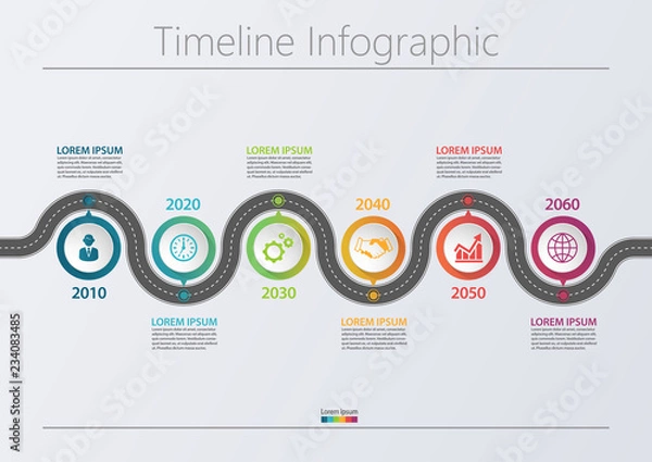 Fototapeta Business road map timeline infographic icons designed for abstract background template milestone element modern diagram process technology digital marketing data presentation chart Vector illustration
