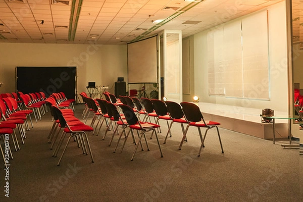 Obraz lecture, theatre interior of a Congress Palace, conference hall with Blank Mock up white board