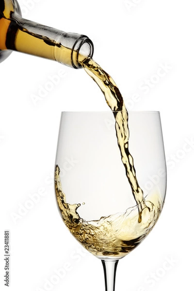 Obraz White wine poured in a glass isolated on a white background