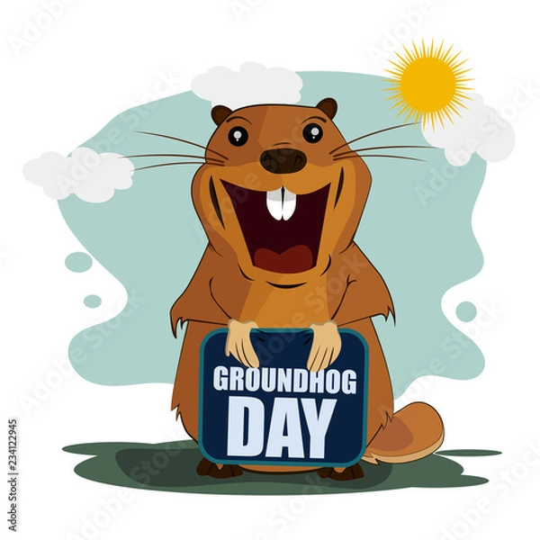 Fototapeta Greeting card for Groundhog Day on isolated background.