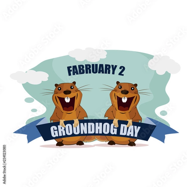 Fototapeta Greeting card for Groundhog Day on isolated background.