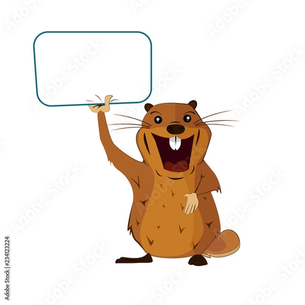 Fototapeta An image of a groundhog with a poster for the Groundhog Day on an isolated background.