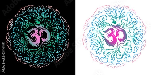 Fototapeta Ohm lettering composition set in blue and violet colors