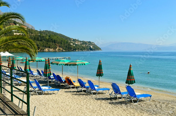 Obraz Ipsos Beach in Corfu sun loungers