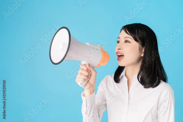 Fototapeta 女性・拡声器 