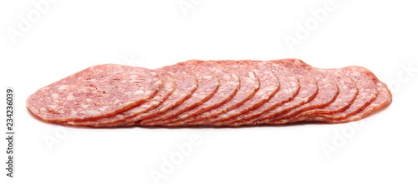 Obraz Salami sausage slices isolated on white background