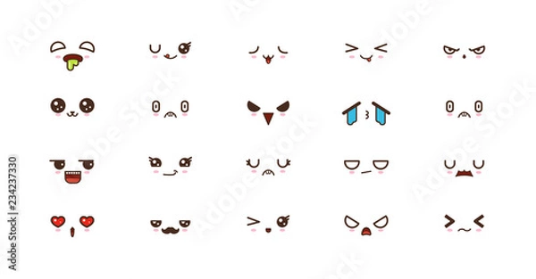 Fototapeta Kawaii smile emoticons. Japanese emoji