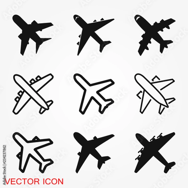 Fototapeta Plane icon on white background, airplane vector Illustration