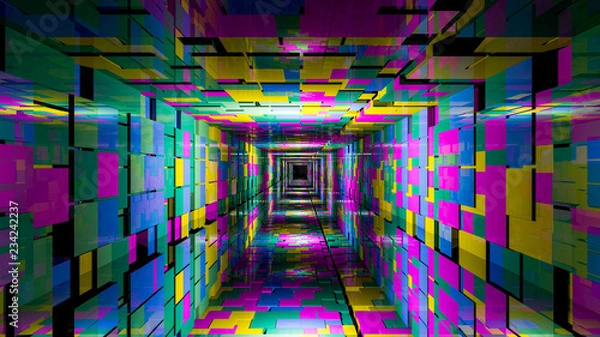 Obraz 3d render abstrakcyjne tło. Długi korytarz.