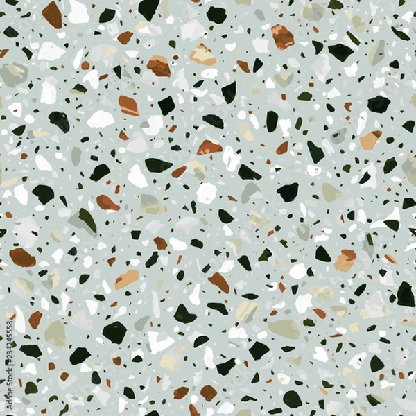 Fototapeta Terrazzo flooring vector seamless pattern in gray, yellow and re