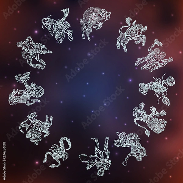 Obraz set with signs of zodiac