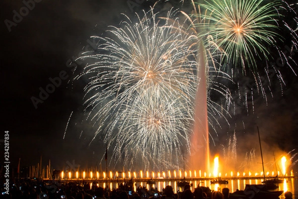 Obraz  Fireworks in Geneve. Nice shanny sky. Celebration