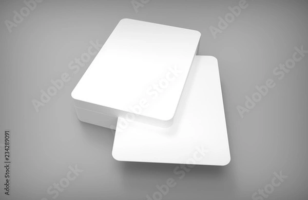 Fototapeta Poker blank card deck with one card in the middle. Mockup on gray desk. 3D rendering