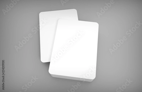 Fototapeta Poker blank card deck with one card in the middle. Mockup on gray desk. 3D rendering