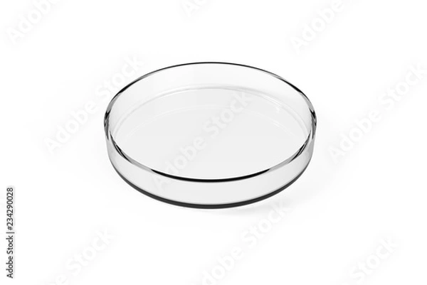 Fototapeta Transparent glass Petri dishes on white background. Top view. 3D rendering