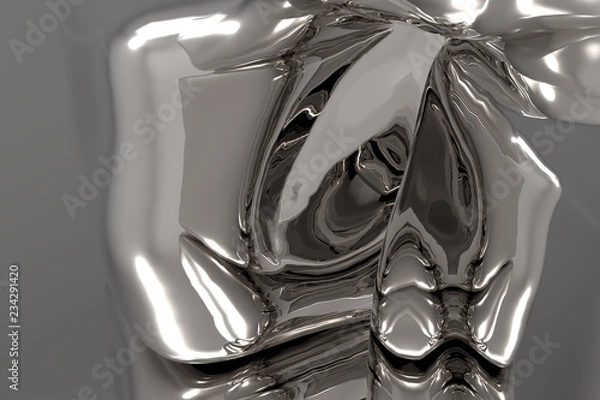 Fototapeta Abstract rippled dark metallic reflection background. 3D rendering