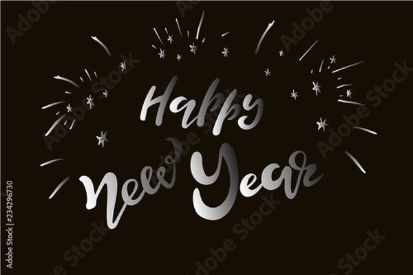 Obraz vector illustration with lettering Happy New 2019 Year - festive inscriptions handwritten with creative calligraphic fonts and decorated. Usable for banners, greeting cards, gifts etc. EPS 10