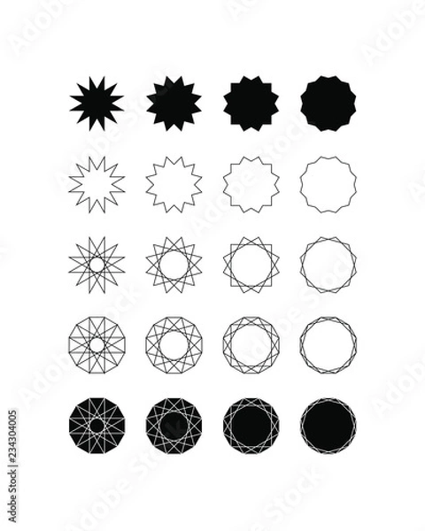 Fototapeta Set of fifteen different styles of twelve point star (Dodecagram) and Dodecagon.