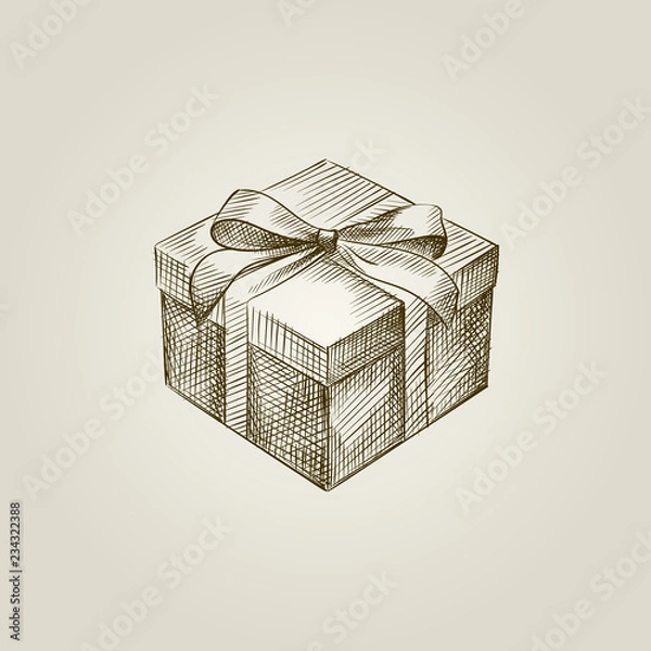 Fototapeta Hand Drawn Gift box Sketch Symbol isolated on background. Vector of Christmas elements In Vintage Style