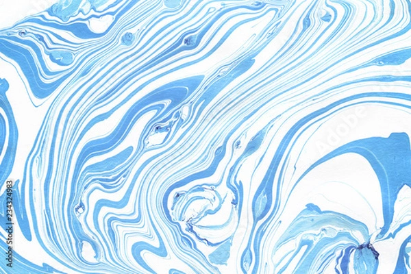 Fototapeta Colorful marble ink paper texture on white background. Chaotic abstract organic design. Bath bomb waves.