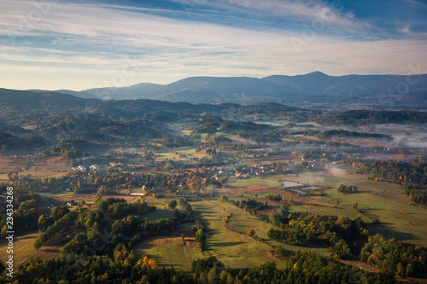 Fototapeta View from Krzyzna Gora in Rudawy Janowickie to Karkonosze mountains, Sudety, Poland