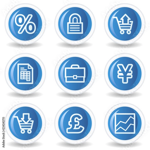 Obraz E-business web icons, blue glossy circle buttons