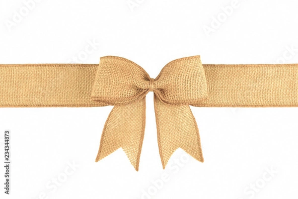 Obraz Burlap ribbon bow isolated on white background