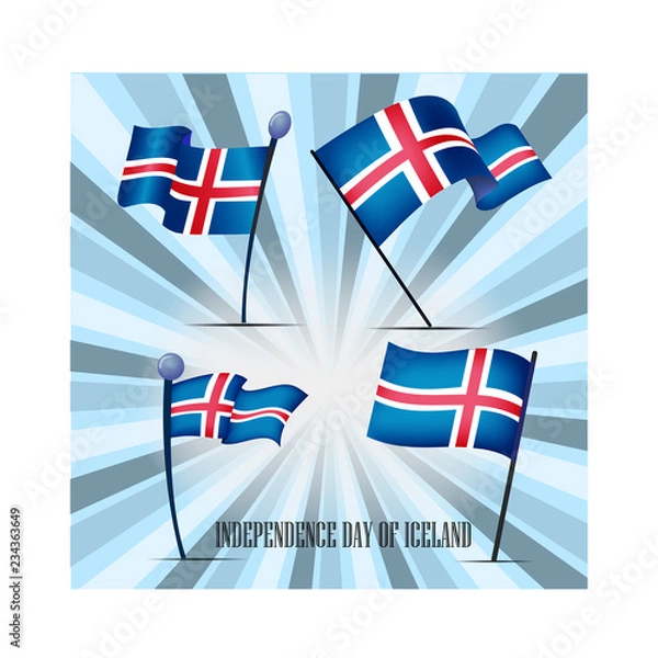Fototapeta Independence Day of Icelandic, a set of flags, vector illustration