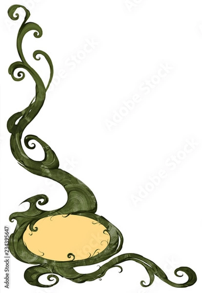 Fototapeta Digital design illustration of a beautiful, elegant and curled frame element with plant and natural theme. Fantasy background pattern decorated with roots and vines
