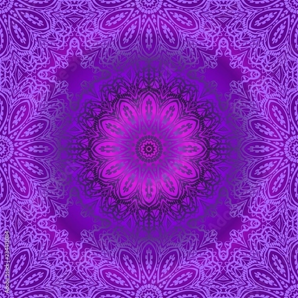 Fototapeta Ornamental floral print with color seamless ornament. For design of carpet, shawl, pillow, cushion. Vector illustration