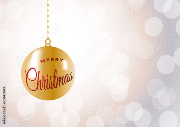 Fototapeta Merry Christmas ball on iridescent glitter festive empty background. Shiny sparkles swirling in air.