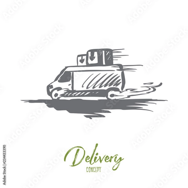 Fototapeta Fast, delivery, service, transport concept. Hand drawn isolated vector.