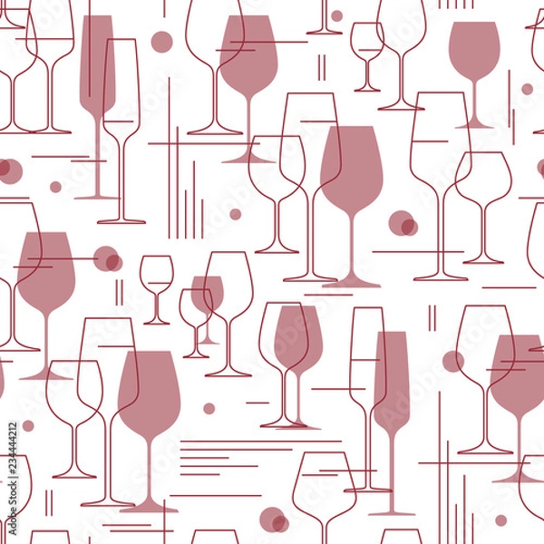 Fototapeta Wine glasses Background. Design element for tasting, menu, wine list, winery, shop. Line style. Vector illustration cropped with a mask.