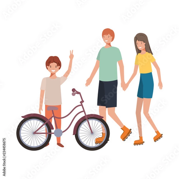 Fototapeta group of people with bicycle avatar character