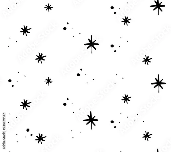 Obraz Zimowe płatki śniegu płynne. Czarno -biały szkic na pakowanie Nowego Roku