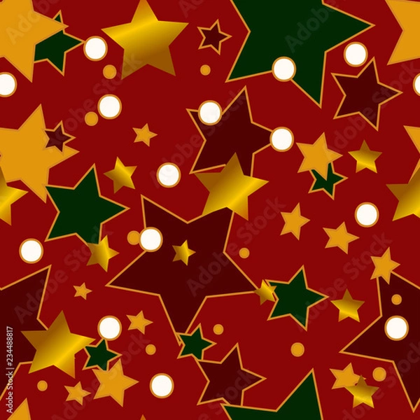 Obraz  Seamless pattern on the new year theme. Christmas pattern of glittering and colored stars for gift paper.