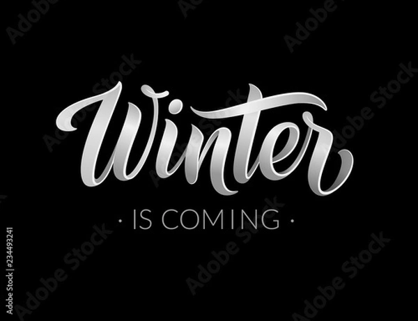 Fototapeta Winter is coming abstract vector banner design template. Modern black and white 3d calligraphic winter text and lettering for logo, poster, invitation, card, wallpaper. Vector illustration. EPS10.
