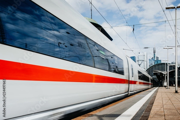 Obraz Zug fährt in den Frankfurter Bahnhof ein 