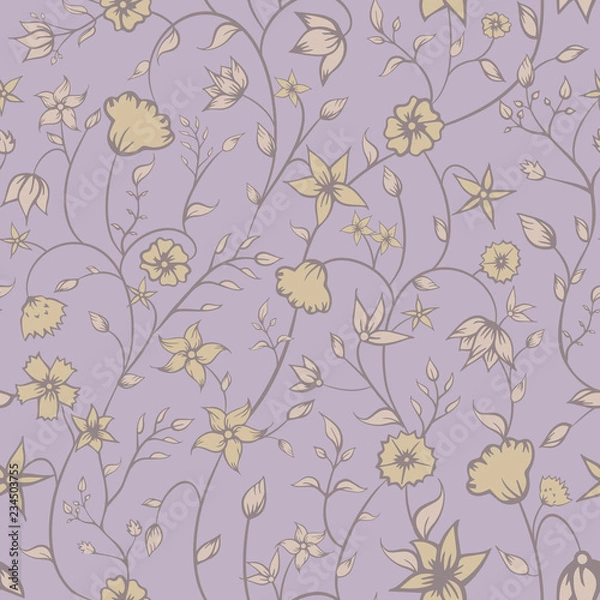 Fototapeta Vector Petite Indian Floral Ornaments line art in pastel purple seamless pattern background. Perfect for fabric, scrapbooking and wallpaper projects.
