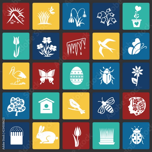 Obraz Spring set on color squares background icon