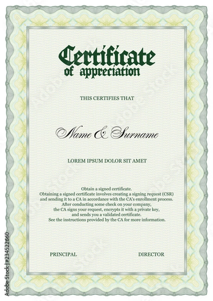 Fototapeta Vector Certificate  Template. Size A4