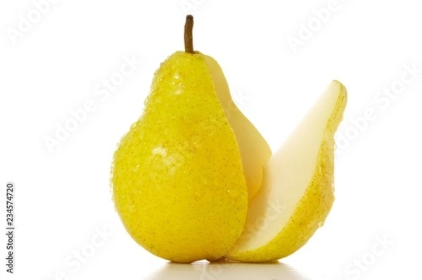 Fototapeta ripe yellow sliced pear isolated on white background
