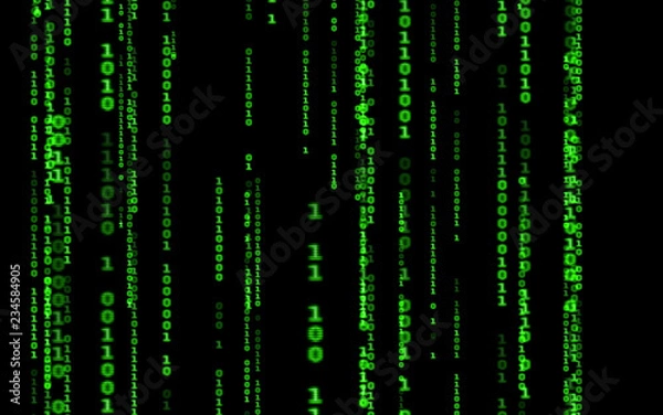 Fototapeta Tło w stylu macierzy. Binarny kod komputerowy na czarnym tle. Green cyfrowe numery kodów w stylu macierzy.cyberpunk abstrakcji hakerów.