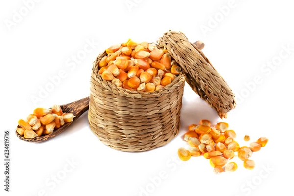 Fototapeta Dried corn in Bucket isolate on white background
